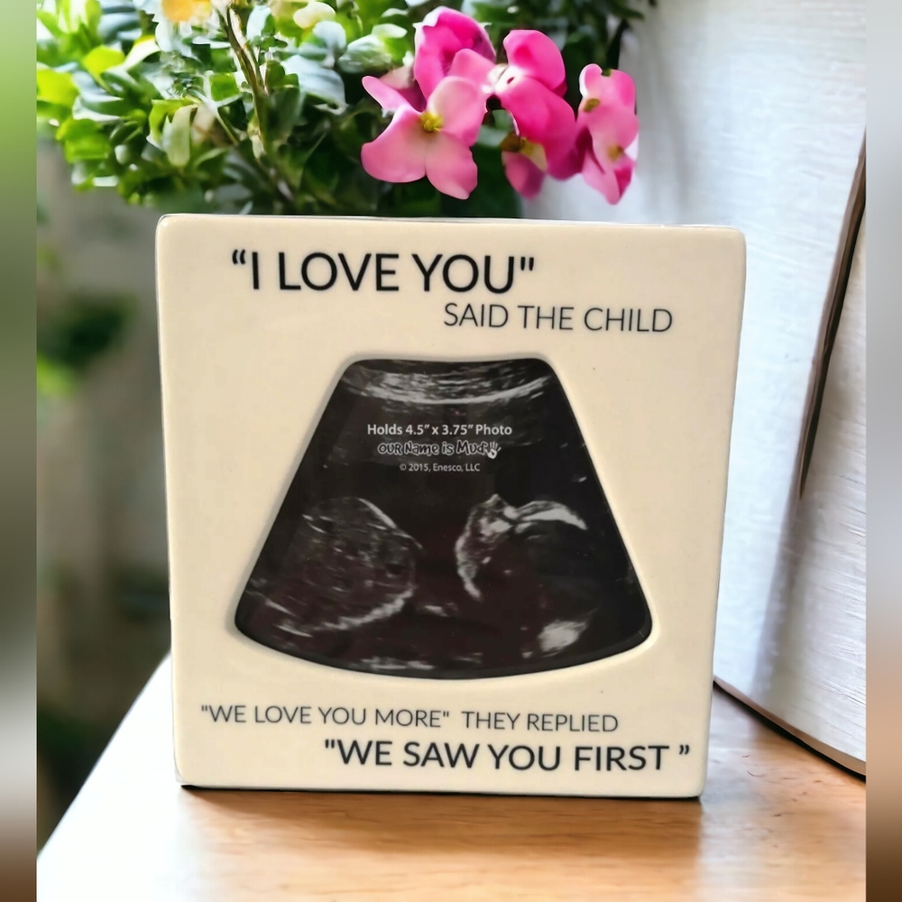 🆕️Enesco Our Name Is Mud “Saw You First Sonogram” Ceramic Photo Frame, 4”x5”